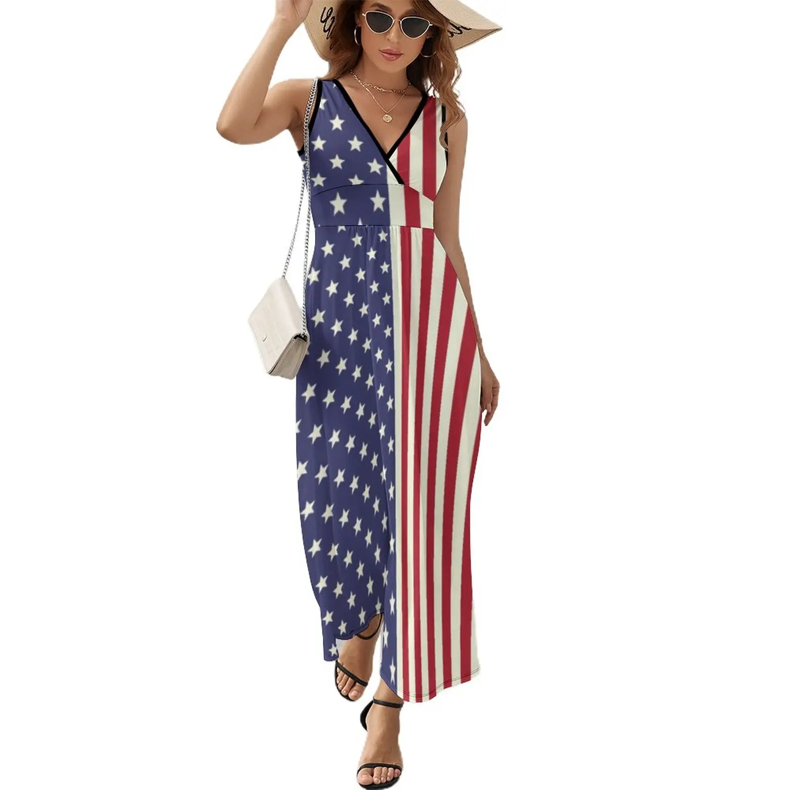 American Flag Dress Patriotic Flag Star Design Boho Beach Long Dresses V  Neck Print Maxi Dress Korean Fashion Clothes Oversize - AliExpress 200000345