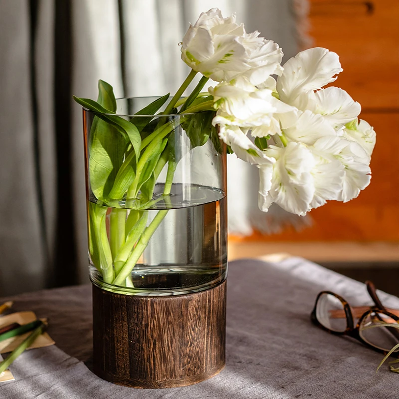 Luxury Glass Vase with Wooden Bracket High-grade Living Room Creative Transparent Flower Vessel Home Decoration Accessories Hot - Image 3