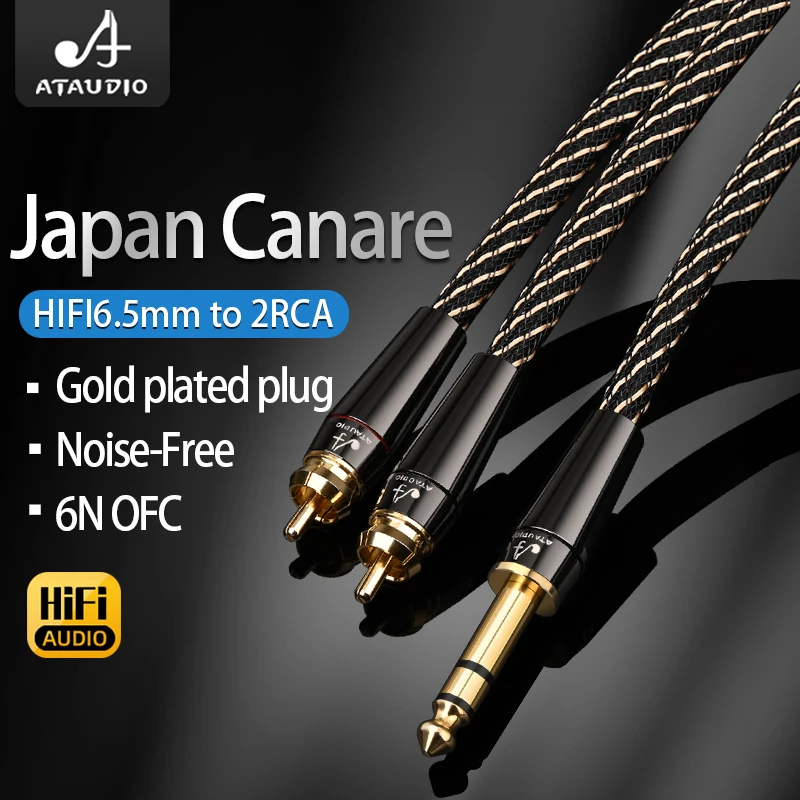 HiFi 6.5mm-2RCA  ̺, 6N OFC ݵ Aux 6.5 -2RCA Male-Male ͼ 