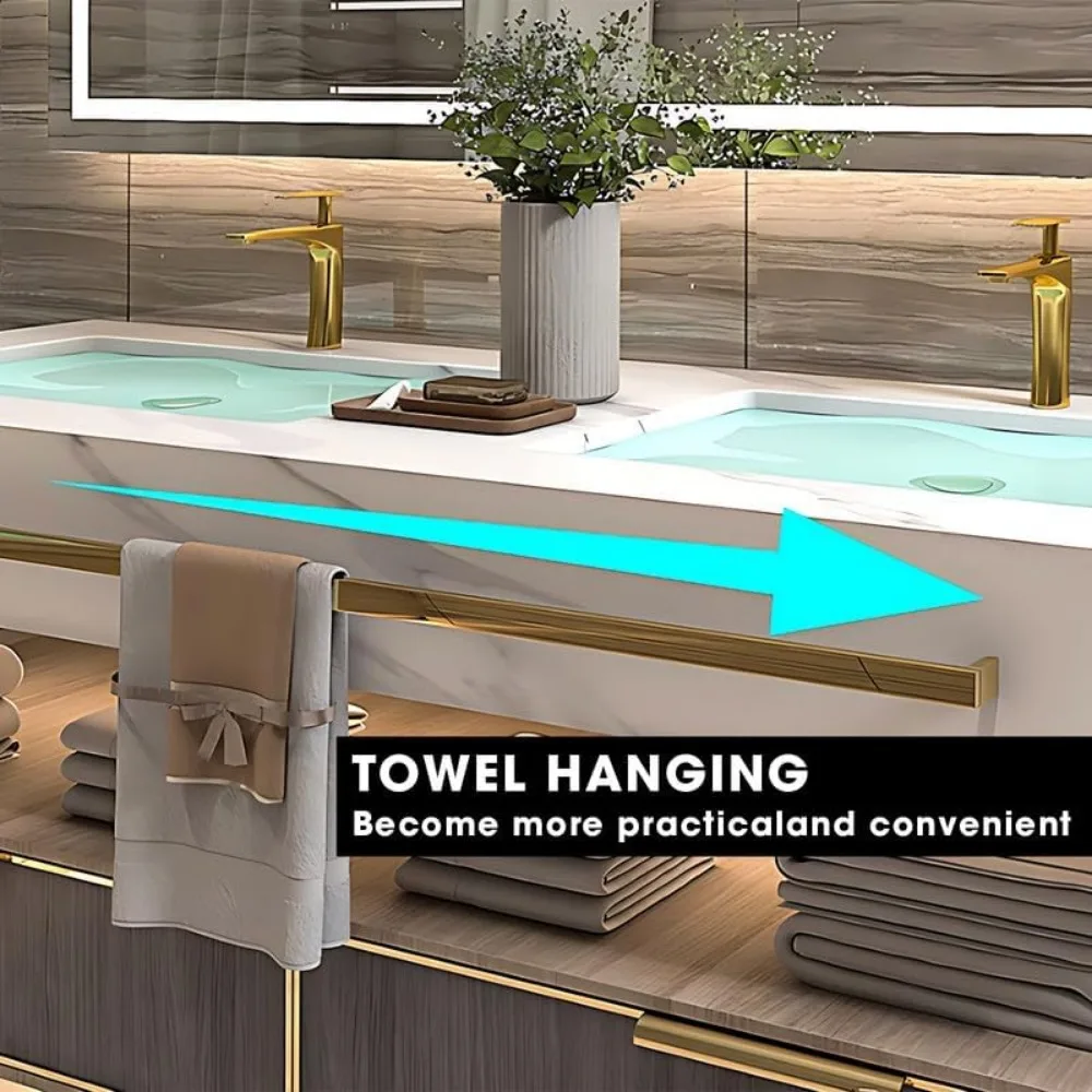 Bathroom Vanity with Sink - Floating Bathroom Vanity Includes Modern Metal Luxury Style,Wall Mouted Cabinet with Towel Hanging 5
