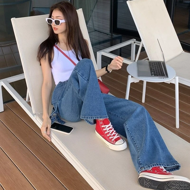 Detachable Denim Strap Pants for Women's 2023 New Design Sense Niche Loose Jumpsuit Wide Leg Pants