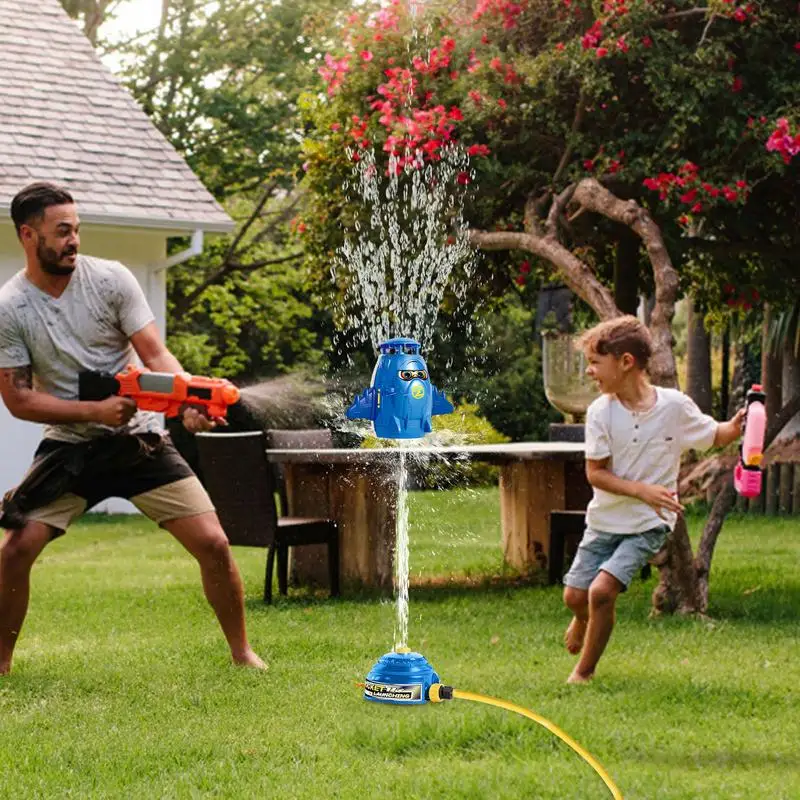 Water Sprinkler For Kids Cute Rocket Shape 360 Rotating Sprinklers Outdoor Kids Water Toys Games For Backyard Lawn Park