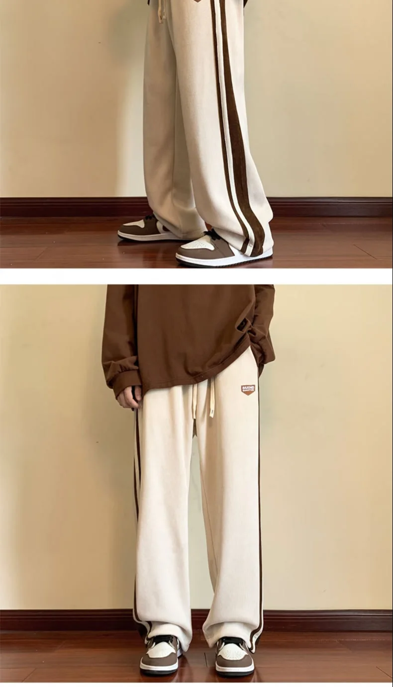 Corduroy American retro pants for men's autumn and winter trend high street vibe drape straight tube sports casual pants