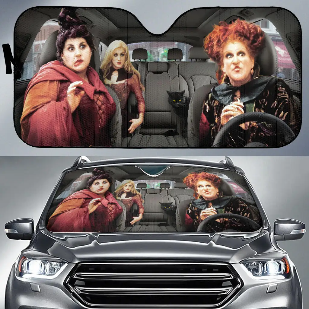 

Hocus Pocus Car Sun Shade Sarah Sanderson Winifred Sanderson Mary Sanderson Anti-UV fit SUV Van Truck Windshield Car Accessories