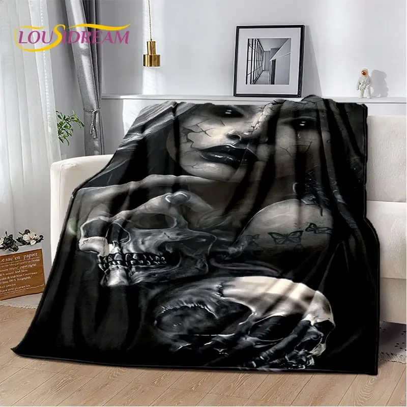 

3D Gothic Horror Ghost Skull Soft Plush Blanket,Flannel Blanket Throw Blanket for Living Room Bedroom Bed Sofa Picnic Cover Kids