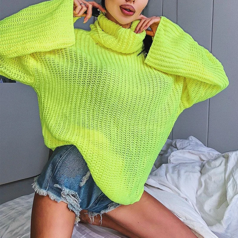 

Fashion Neon Green Sexy Backless Long Sleeve Turtleneck Sweater Women Loose Back Cross Casual Warm Autumn Winter Pullover Gray