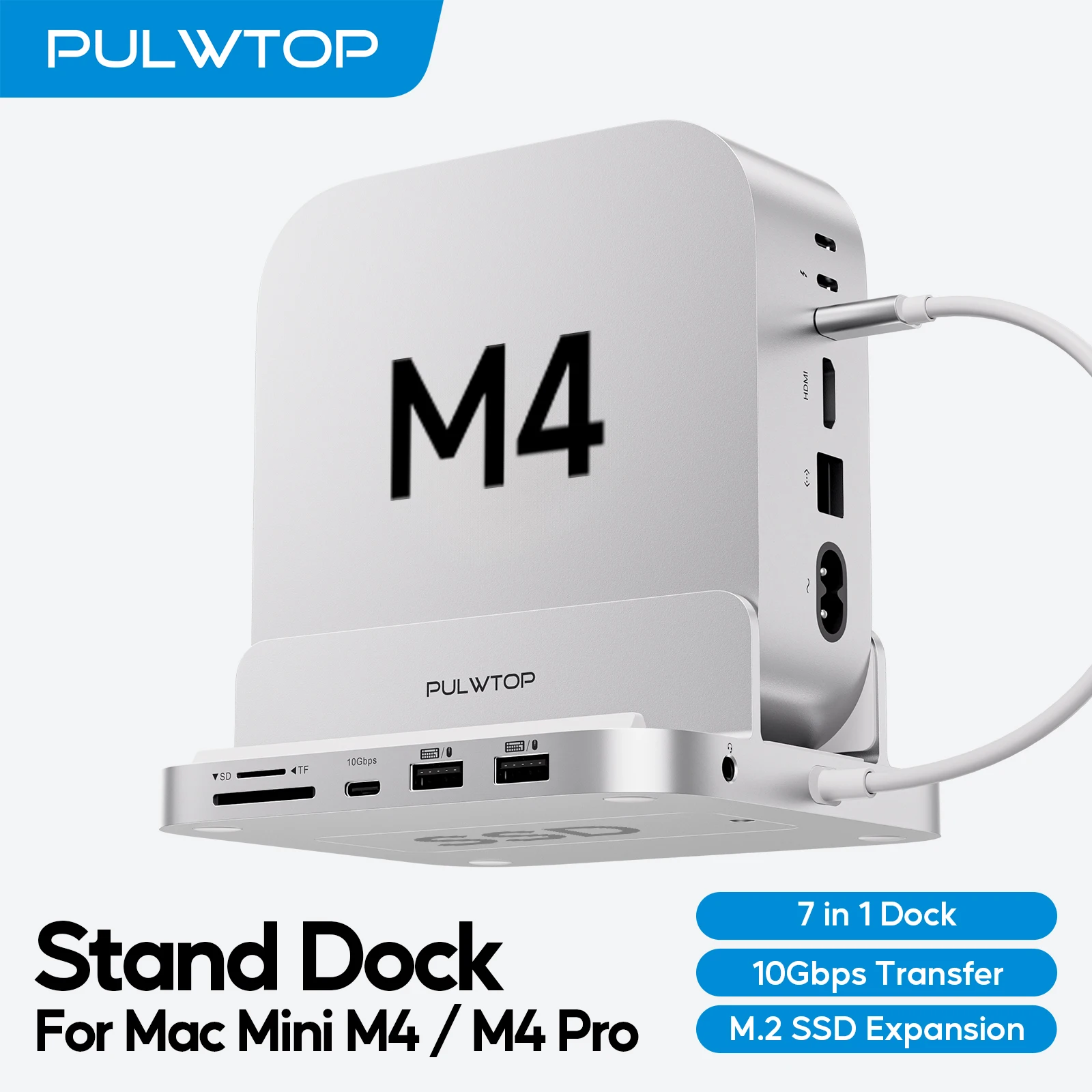 Mac mini M4用 「PULWTOP 9」 + 2TB SSD PULWTOP Mac Mini M4 USB C Hub Accesorios & Stand（9-in-1, M