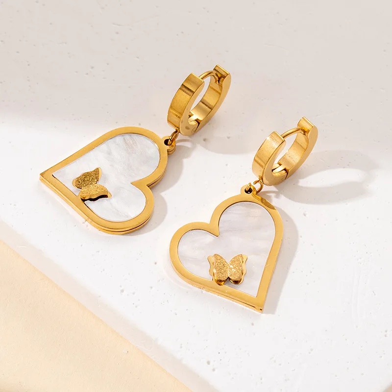 Fashion 316L Stainless Steel Pearl Heart Earrings For Women 18K Real Gold Plated Wedding Jewelry Accessories 4