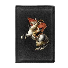 

Vintage Classic French Emperor Napoleon Printing Passport Cover Holder ID Credit Card Case Travel Black Leather Passport Wallet