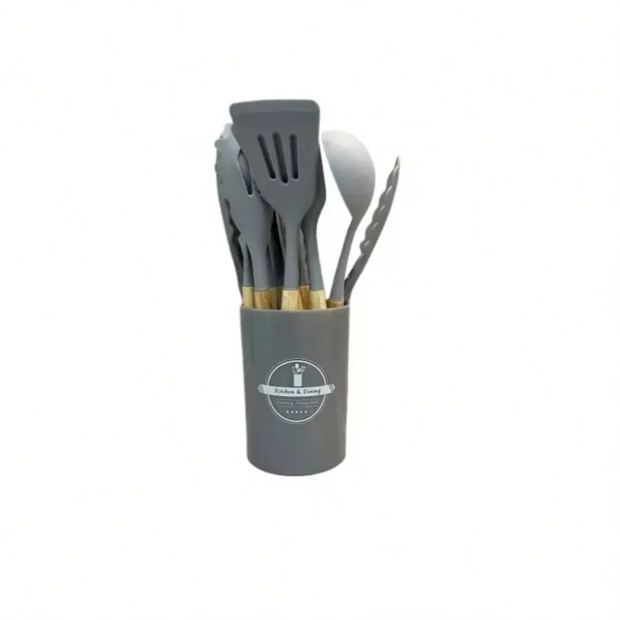 Premium 12-Piece Silicone Cooking Utensil Set with Wooden Handles and Holder – Heat-Resistant Kitchen Essentials