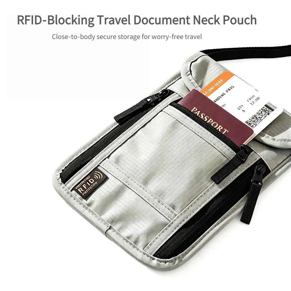 Portafoglio da Viaggio per il Collo, Porta Passaporto con Blocco RFID e Cinturino Regolabile per Tenere al Sicuro Contanti, Carte di Credito e Documenti di Viaggio