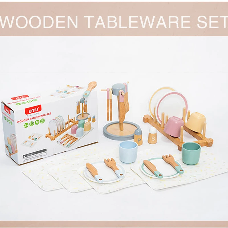 Wooden Simulation Western Tableware Set Pretend Play House Toys Children Kitchen Toy Set Kids Educational Toy Girl Birthday Gift 5