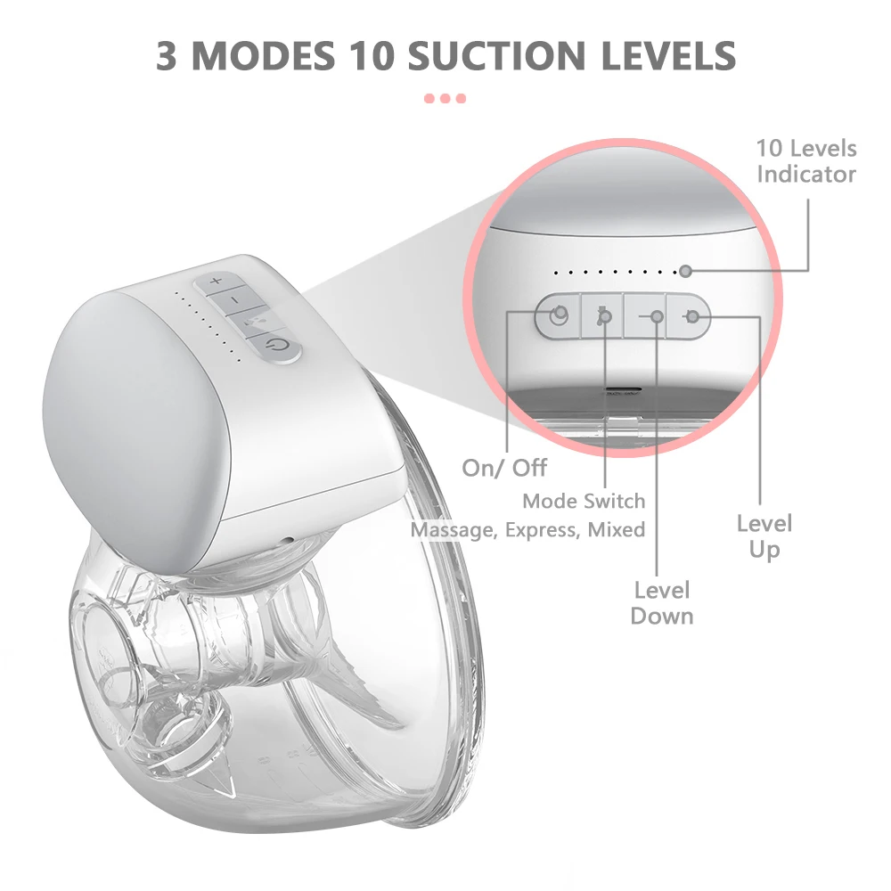 Bebebao BB-P1 Wearable Electric Breast Pump Hands Free Portable Breast Cup 8oz/240ml BPA-free 3 Modes 10 Suction Levels 2 Pack