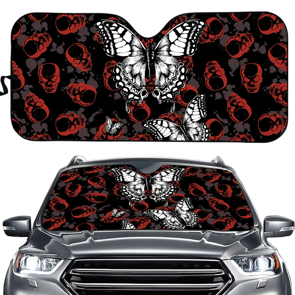 

Sugar Skull with Butterfly Print UV Protect Foldable Car Protector Car Sun Shade Windshield Heat Reflector Windshield Sun Shades
