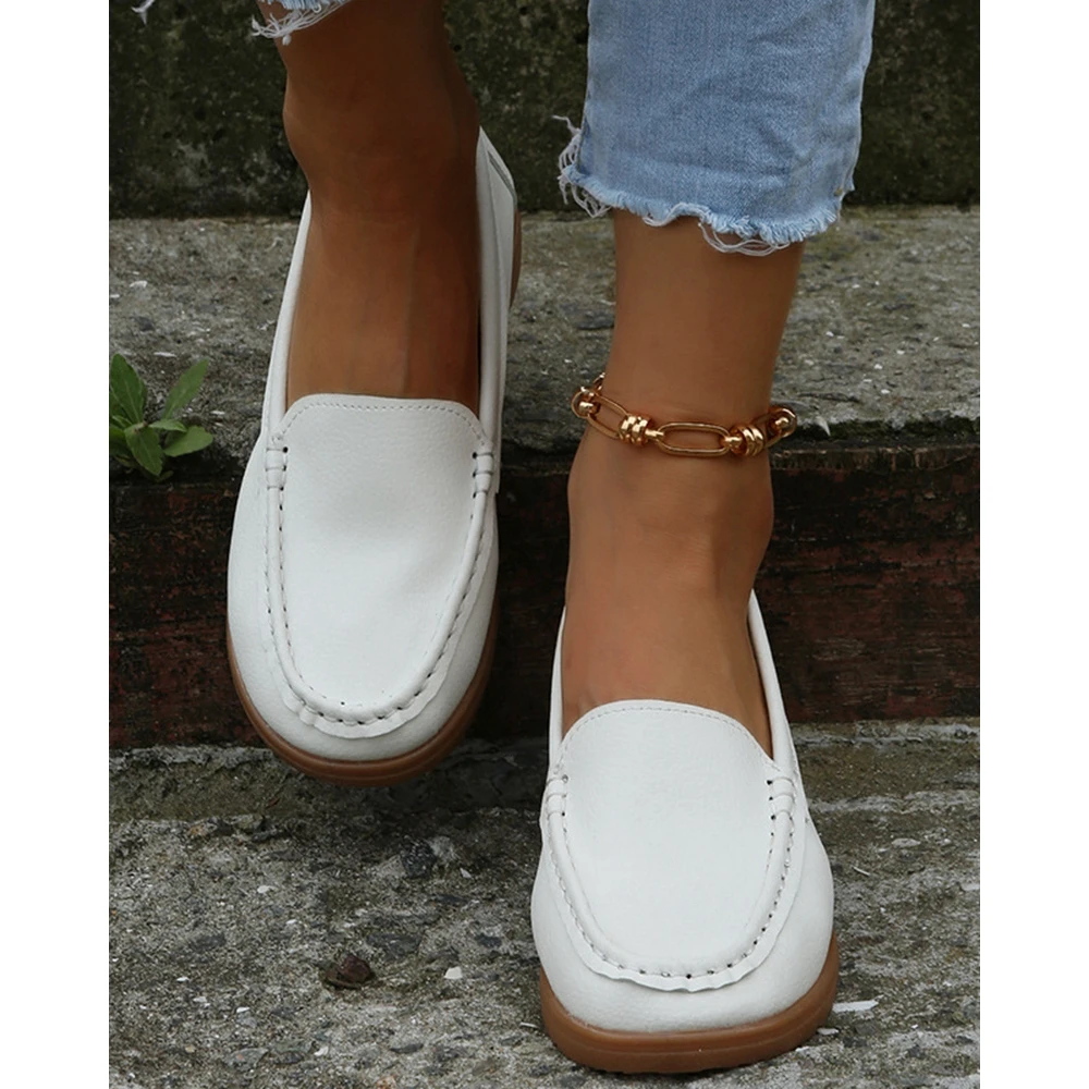 2024 Women Slip On Round Toe Pu Leather Loafers Women Casual Daily Flats Pump Casual Chaussure Femme Shoes Korean Style Mocassin