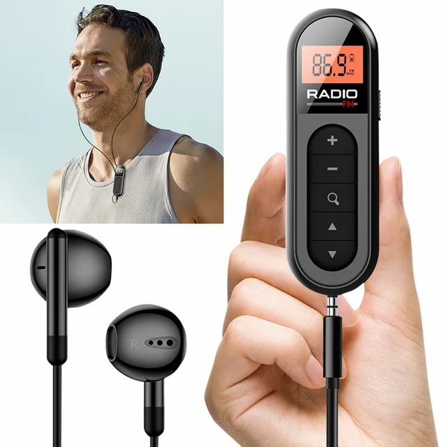 Mini Pocket FM Radio 76-108MHZ Radio Receiver LCD Display Walkman Radi Wired 3.5mm Headphones Type-C Charging