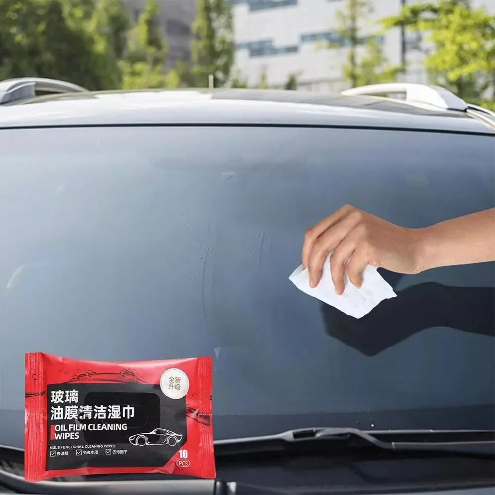 Fiber Car Wipes Glass Cleaning Towel 5 Bags Portable Car Glass Oil Film Removal Wipes Anti-rain Anti-fog Car Windshield Glass Cleaner Oil Stain Cleaner Wet Towel
