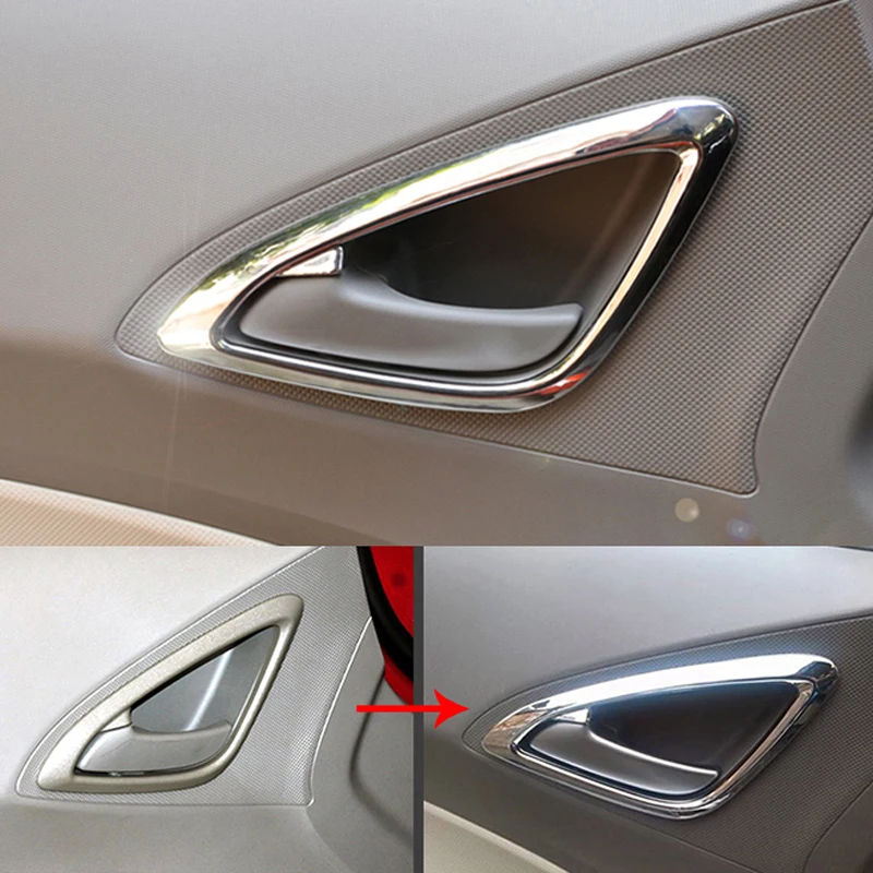 Chevrolet Sail 2010-2014 용 4pcs 내부 도어 핸들 라이트 커버 프레임 스티커 스파크 AVEO ABS