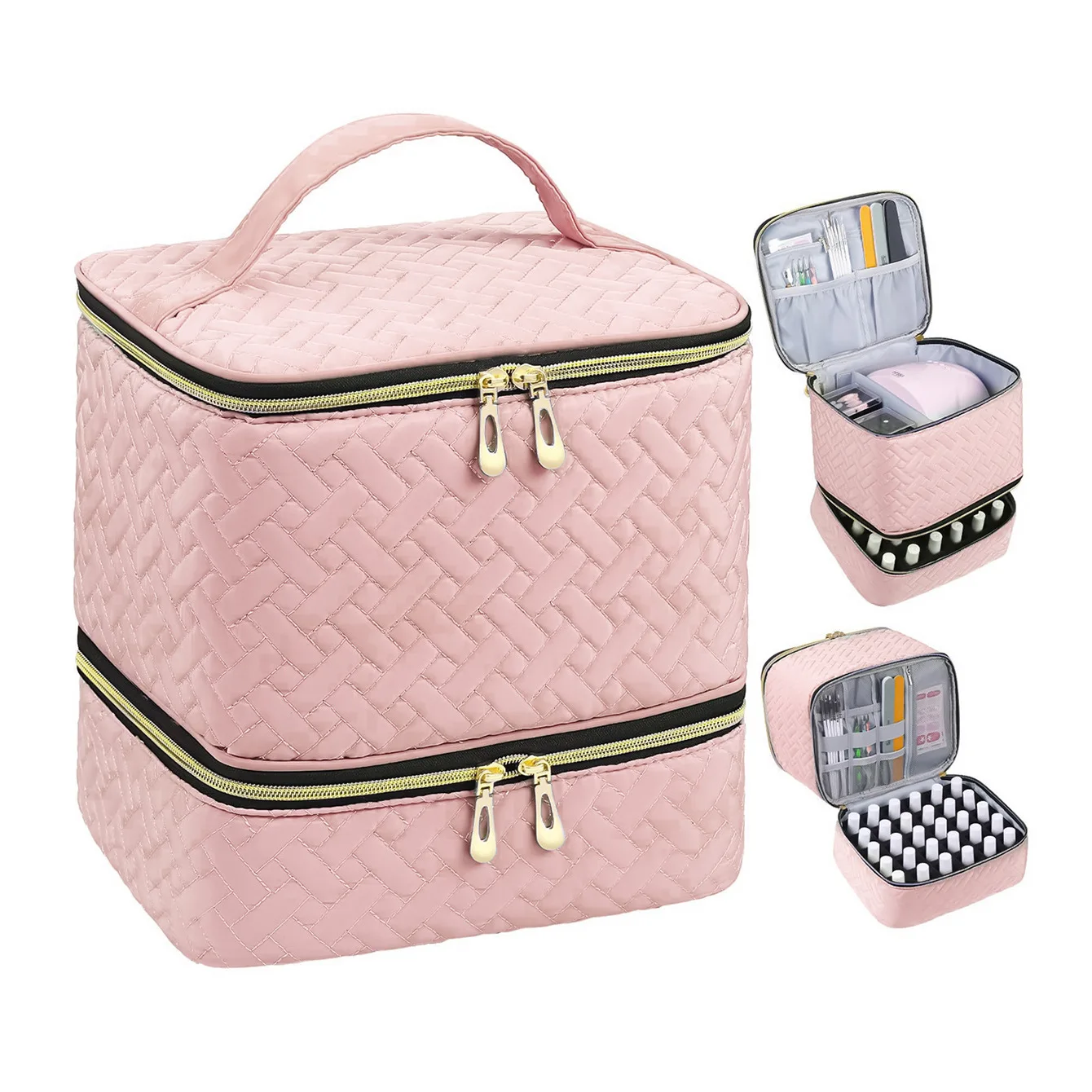 Portable Double-Layer 30-Compartment Beauty Organizer Bag