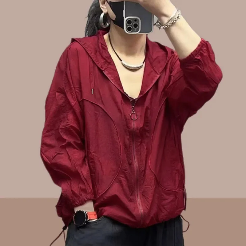 

Женский свободный кардиган с капюшоном, повседневный тонкий дышащий солнцезащитный жакет большого размера 4XL, весна-лето 2024