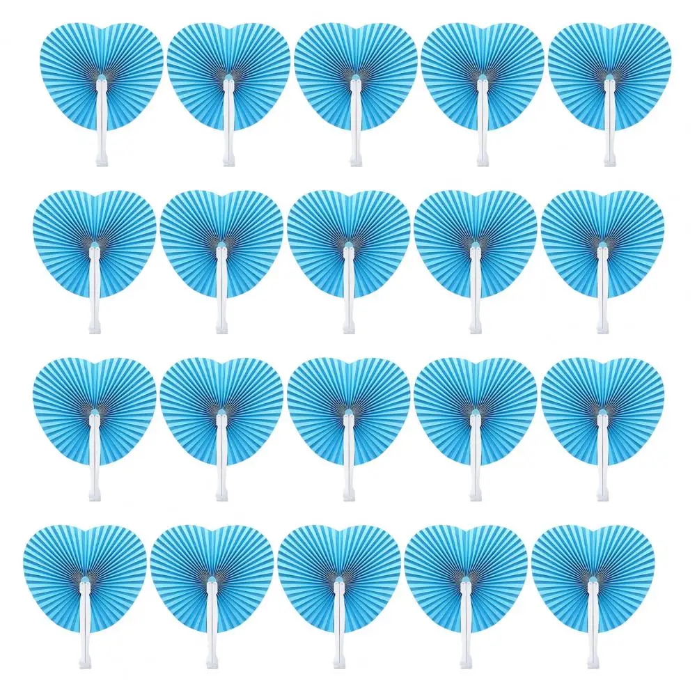 20Pcs Love Heart Folding Fan Portable Summer DIY Blue Pink Accordion Paper Handheld Fan Wedding Party Decoration Favors Supplies