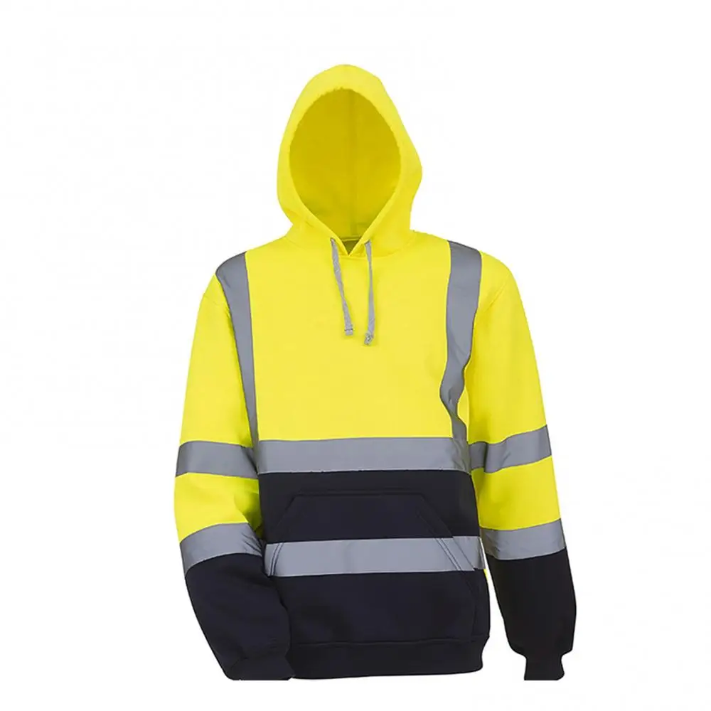 Long Sleeve Men Top Pullover Hoodie Sweatshirt Reflective High Visibility Coat