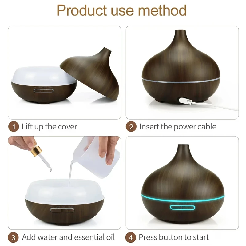 Air Humidifier Aromatherapy Essential Oil Diffuser 500ml Ultrasonic Remote Control 7 Color Lights for Home Car