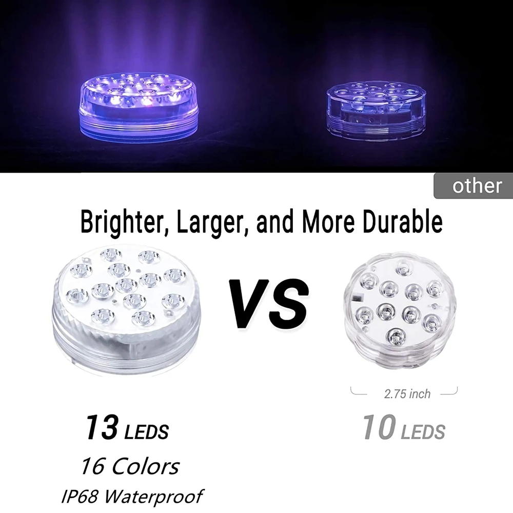 Diving Light Diving Light Underwater Upgrade 13 Led RGB With Magnet and Suction Cup Remote Control Swimming Pool Night
