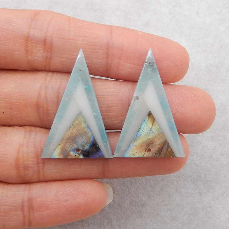Natural Stone Labradorite,White Jade,Amazonite Intarsia Earring Bead 29x19x3mm 4.6g Beautiful Fashion Jewelry Accessory