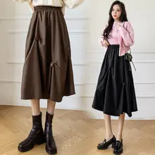 

Vintage Women 's Applique Skirt with Rose Flower 2022 Spring Elastic Waist Midi Umbrella Skirts Classic Korean Style Female