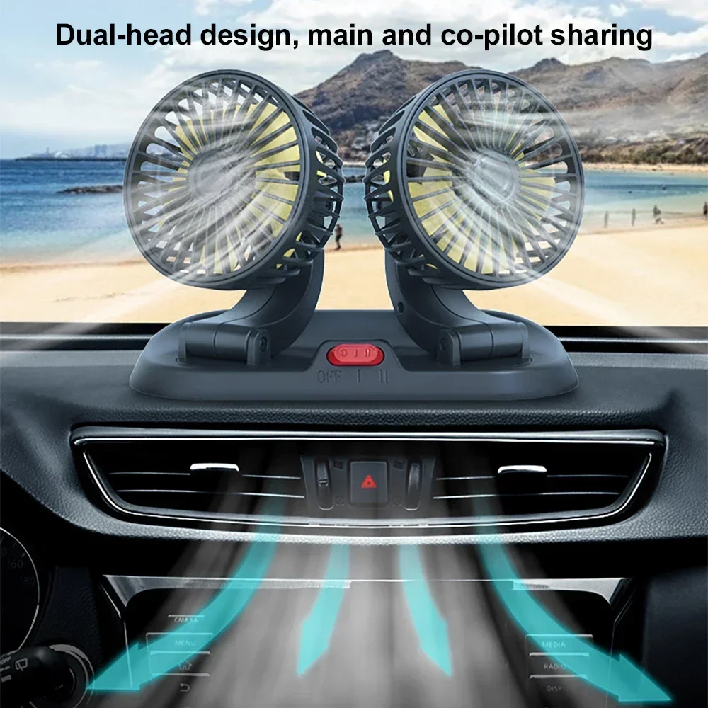 Car 5V 12V 24V Fan Cooling Car Fan Dual Head Usb Car Fan 2 Speeds Adjustable Auto Cooler Air Fan Car Accessories Wind Regulation 4