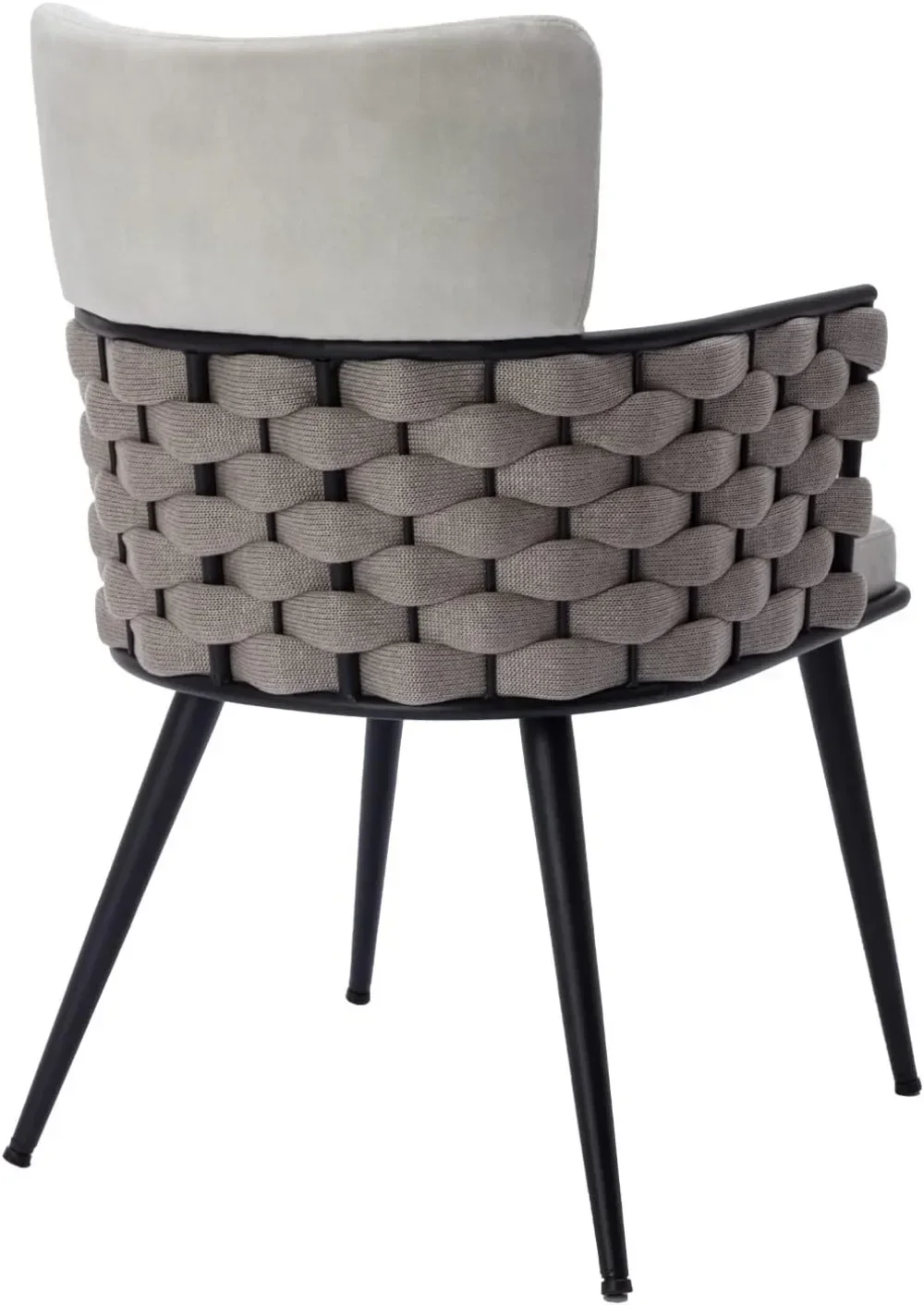 Mid-Century Modern Dining Chairs Set of 2, Handmade Woven Kitchen Chairs, Upholstered Velvet Dining Chairs with Metal Legs for 6