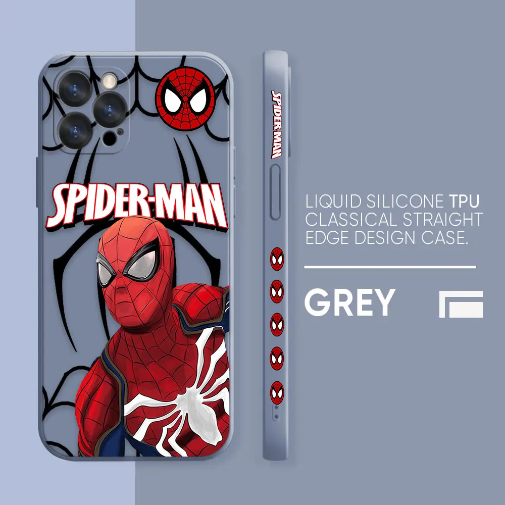 thumbnail image 1 of Funda para iPhone 14 13 12 11 Pro XS Max Mini X XR 7 8 6 6S Plus Color Simple funda de silicona líquida Marvel's Hero Spider-Man, 1 of 5