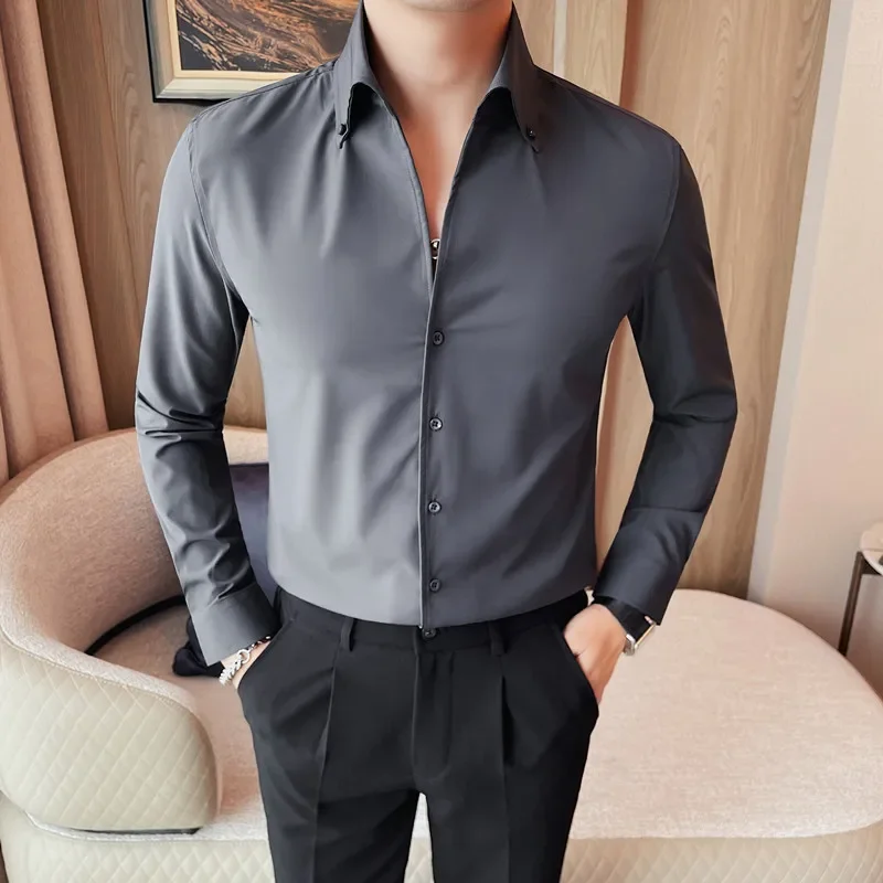 

Men's Shirt High Quality Autumn Winter V Neck Long Sleeve Men's Social Shirts Big Size Slim Fit Formal Shirts For Men Clothing