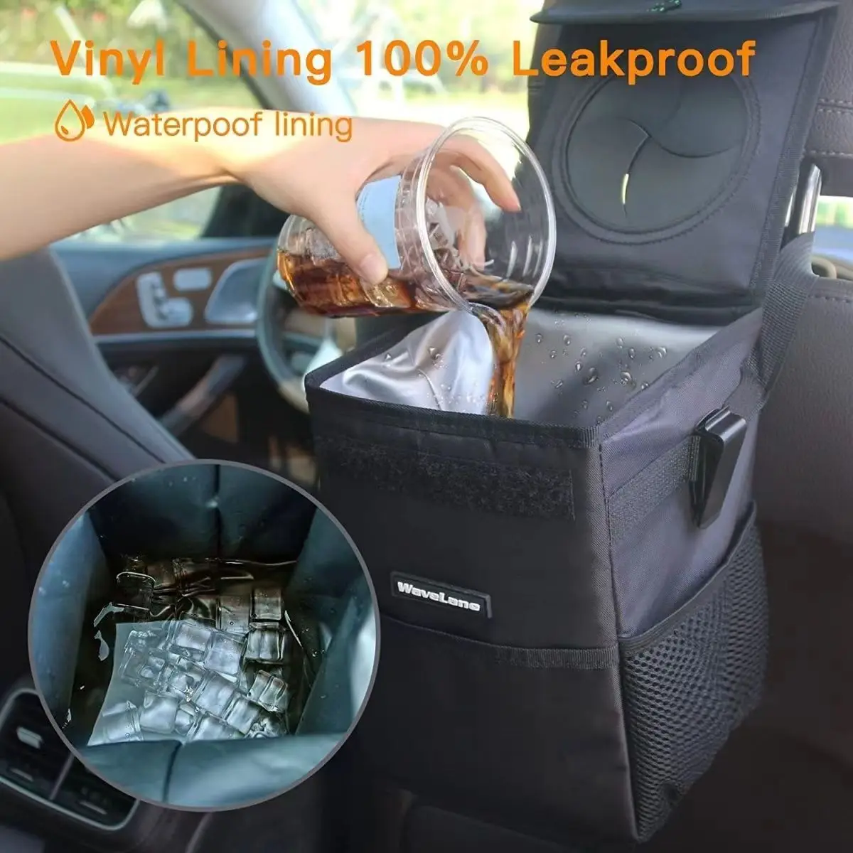 Waterproof Car Trash Can Pink Leopard Print Portable Closeable Organizer Garbage Can Vehicle Supplies Storage Organizer Interior