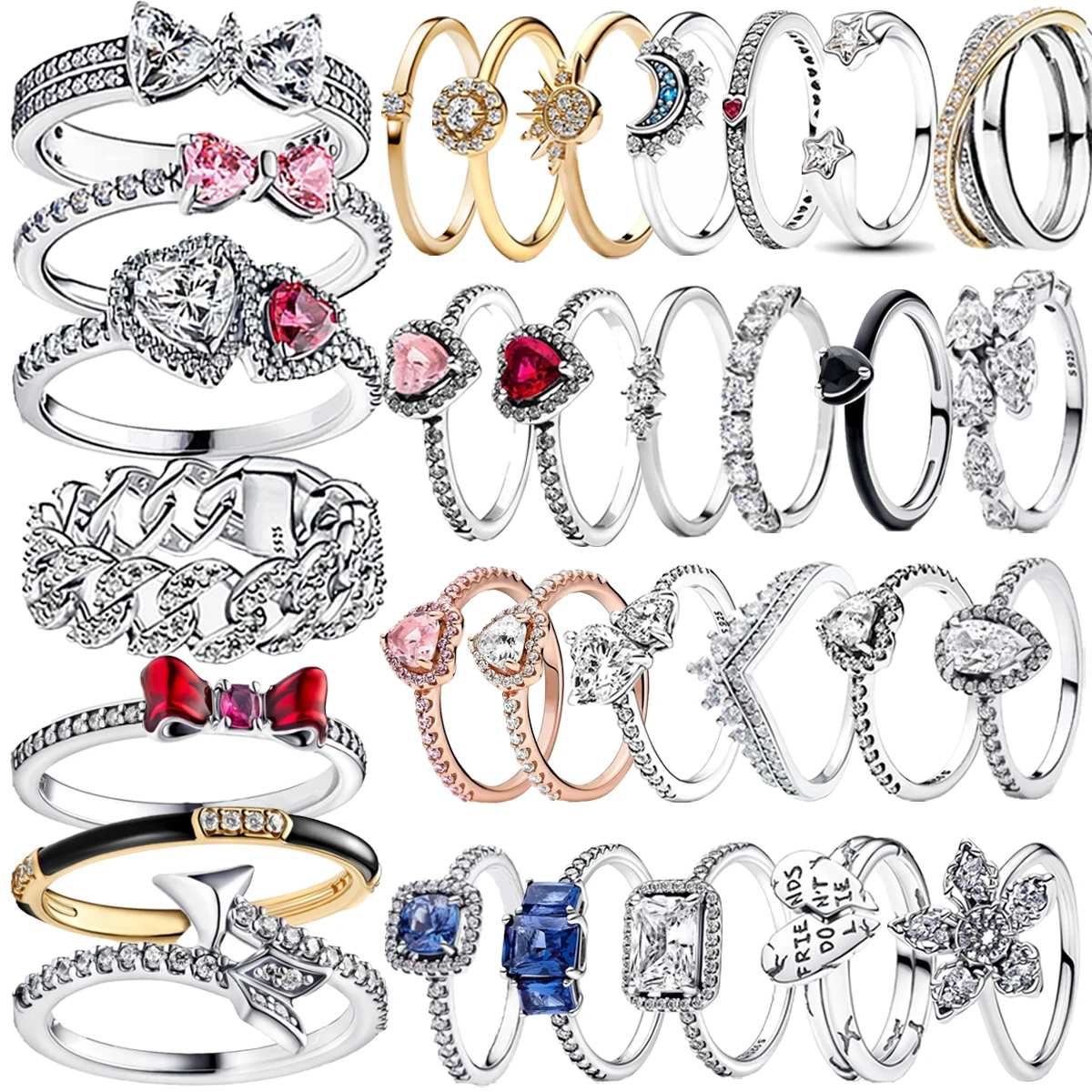 925 Sterling Silver Rings Bow Heart Sun Moon Star Flower Crown for Women Valentine Birthday Gift DIY Jewelry silver cross ring silver heart ring silver rose ring silver rings silver ring gold plated silver ring silver plated ring rose flower ring