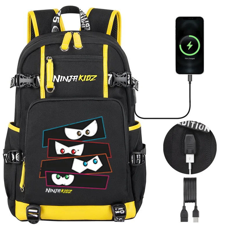 NinjaKidz Kids Backpack Boy Girl school bag Cartoon Ninja Kidz large capacity school backpack Fashion USB Laptop Bagpackag 4
