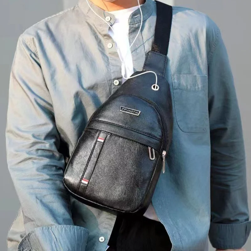 Retro Chest Bag Men's Soft Face Simple Solid Color Shoulder Bag