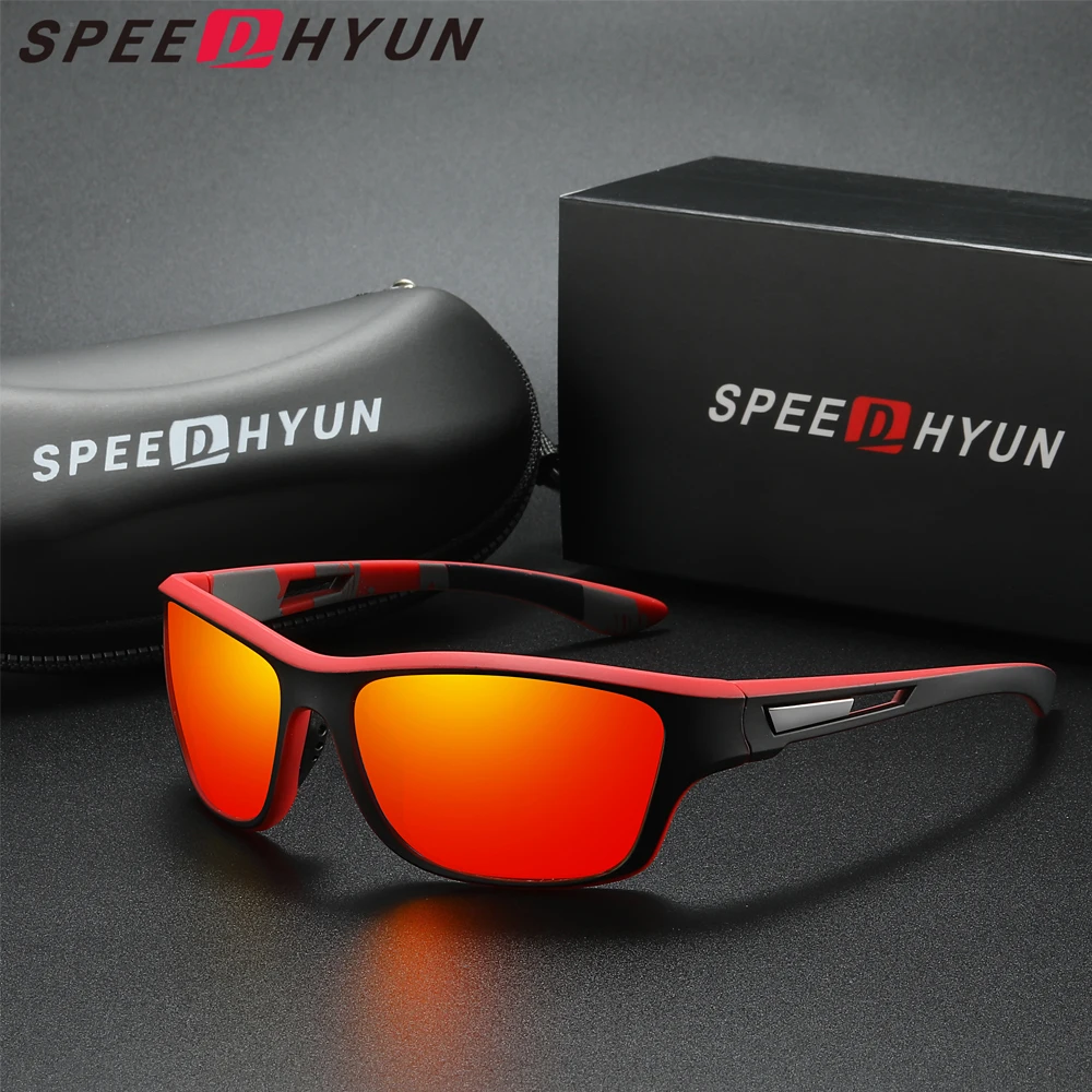 SPEEDHYUN 초경량 편광 선글라스, 남성 패션, 스포츠 랩 스타일 안경, 남성 사이클링 여행 안경, UV400