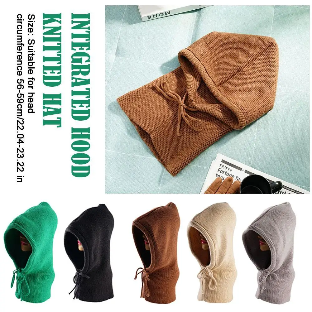 

Knitted Hooded Caps Winter Balaclava Warm Hooded Scarf Hats For Women & Men Outdoor Warmer Drawstring Hats Beanie Hat Skull C2N1