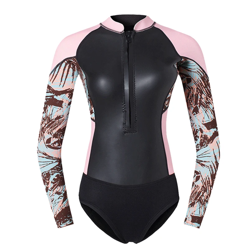 Women's Wetsuit Jacket Long Sleeve 2mm Fashion One Piece Swimsuit Surf