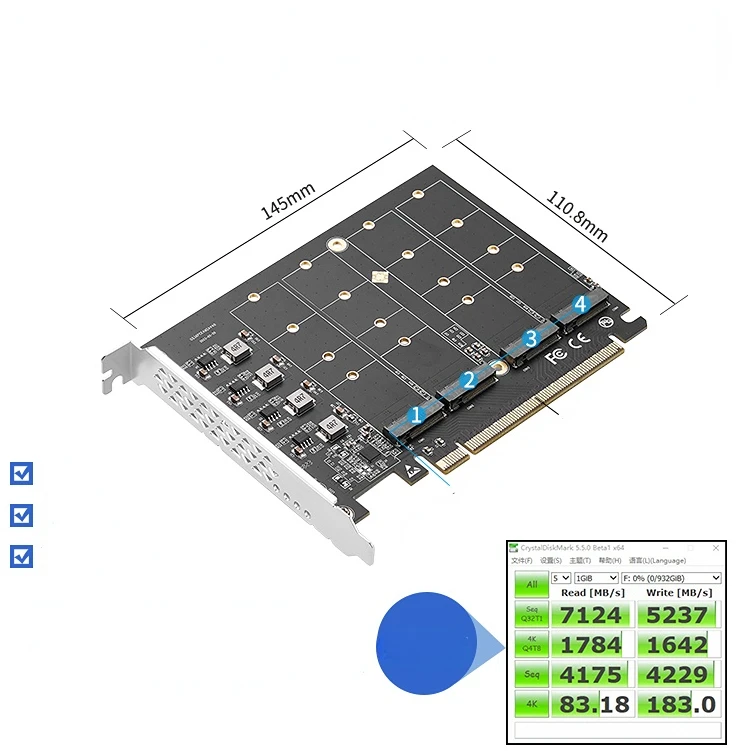 IO Crest M.2 NVMe PCIe x16拡張カード (Intel VROC ＆ AMD Ryzen Threadripper対応) IOCREST PCIe 3.0 X 16 to 4 X M.2 NVMe M-Key Adapter Card Support 2230 2242  2260 2280 Ssd Size