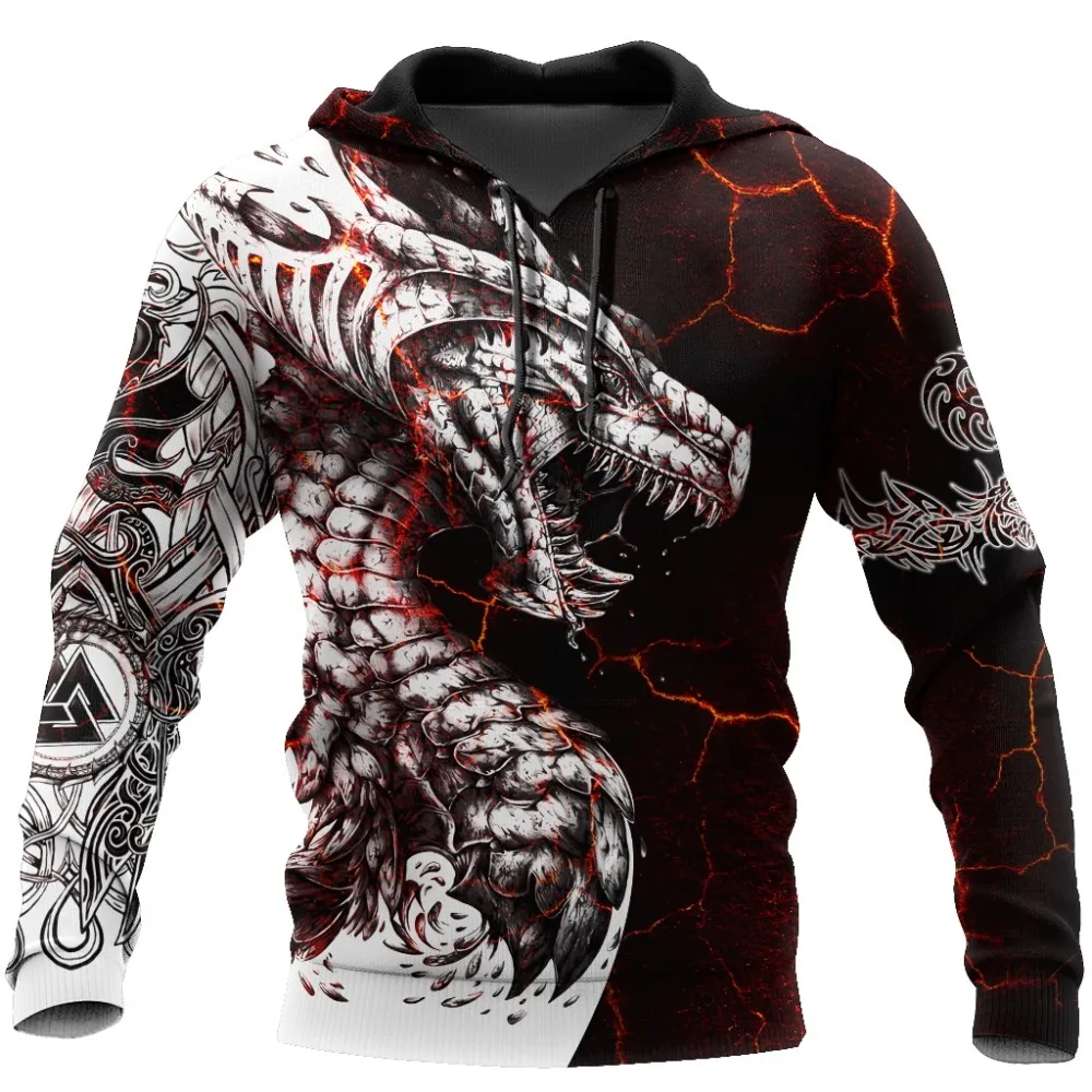 2024black and white tattoo dragon 3D printing men's hoodie sweatshirt unisex streetwear zipper pullover casual jacket sportswear