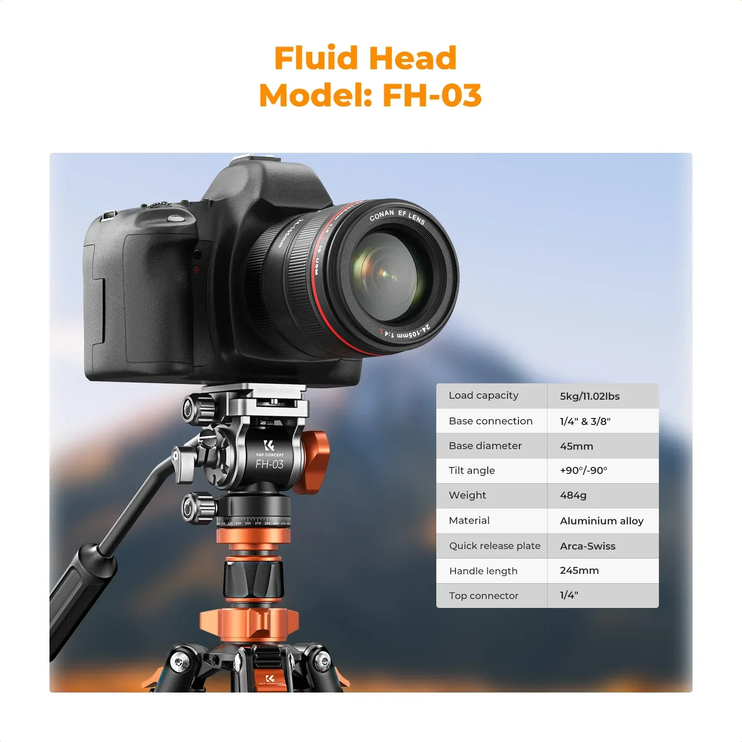 K & F Concept 83 ", 2.1m Camera Tripod Compact Aluminum Alloy Portable Monopod Hydraulic Head for DSLR Video Shooting