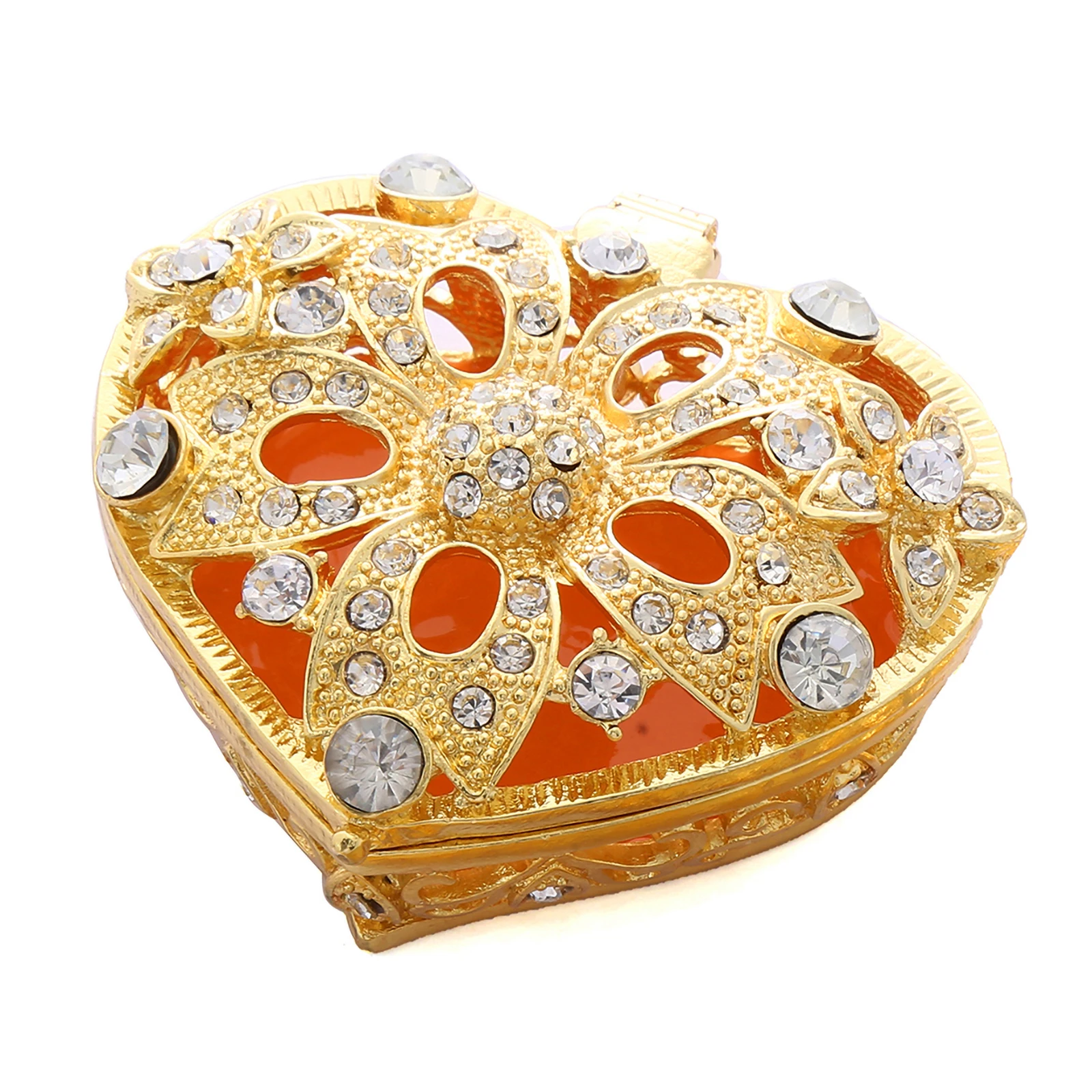Silver Heart Flower Alloy Jewelry Box For Women Metal Jewelry With Rhinestones Wedding Keepsake Ring Earring Trinket Storage