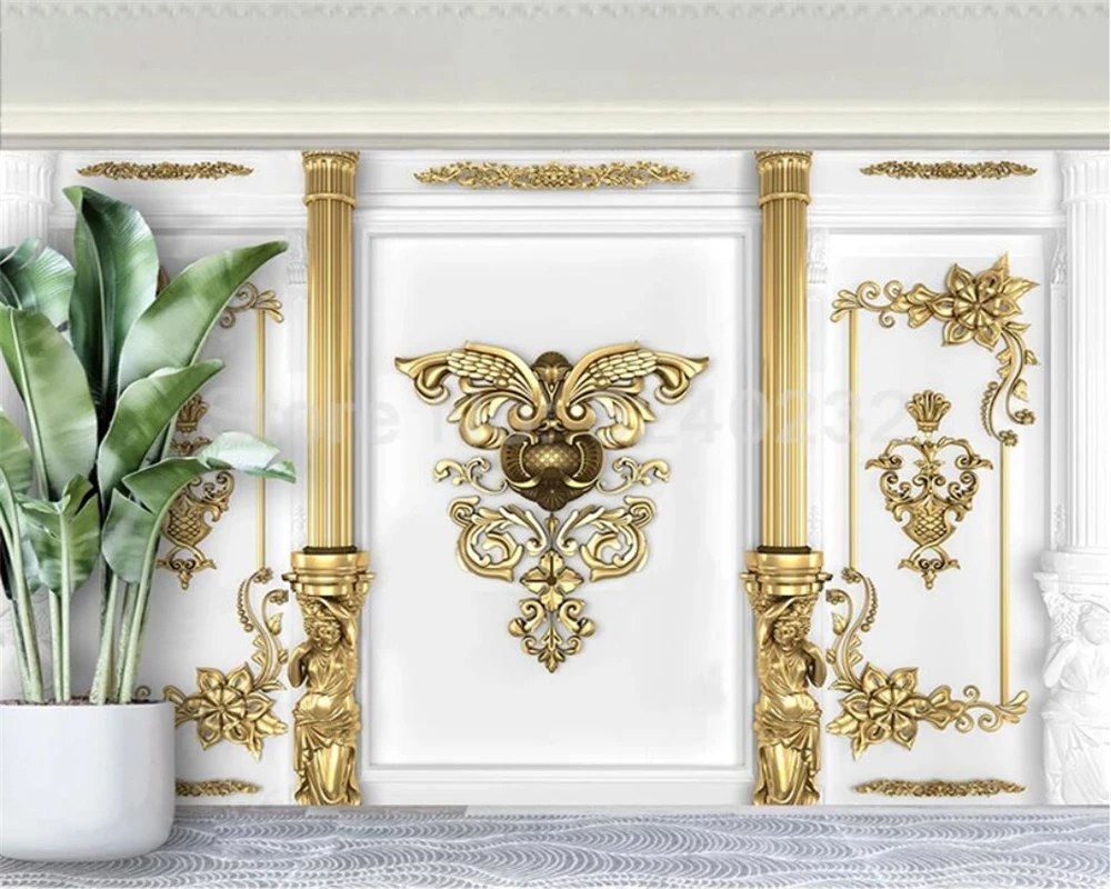 Beibehang Personalizado Moderno Europeu Ouro em Relevo Sala de Estar tv Sofá Quarto Decoração Casa Luxo Papel Parede