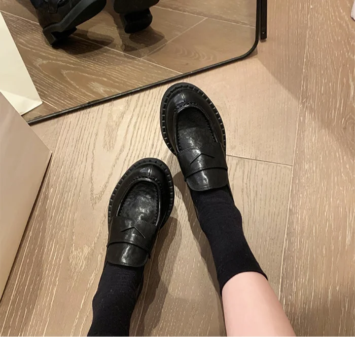 Britische Lederschuhe mit runder Spitze und dickem Absatz, vielseitige Schuhe für zu Hause und draußen_voghion.com