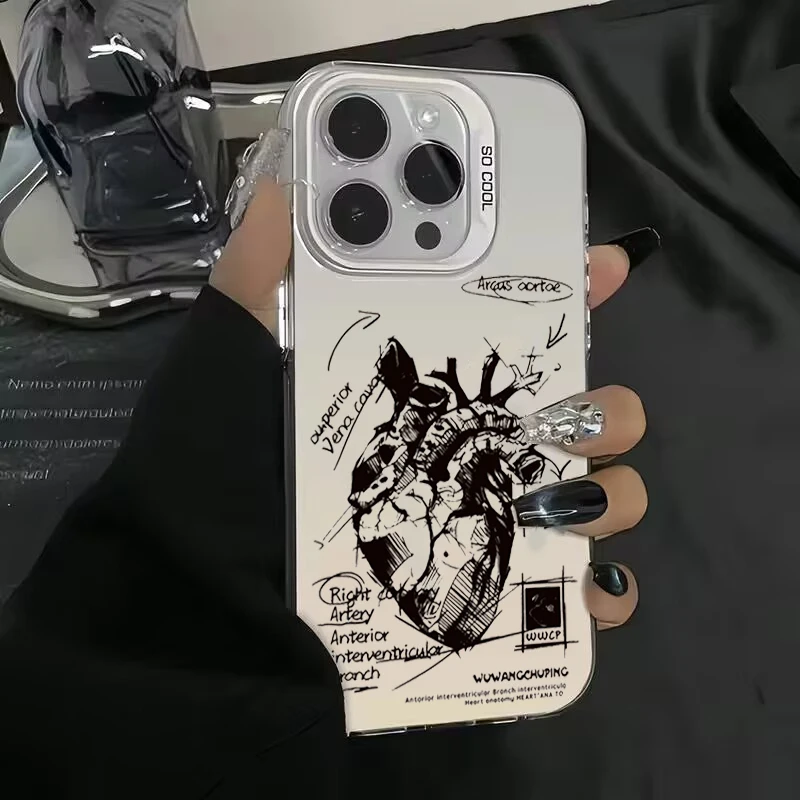 thumbnail image 1 of Funda de teléfono con diseño creativo de corazón cardiovascular para iPhone 15 Pro Max 11 12 13 14 16 Pro XS XR 7 8 Plus, funda anticaídas, 1 of 5