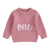 Baby Girls Sweater 1st Birthday Clothes Letter Bow Embroidery Crew Neck Long Sleeve Infant Pullovers Fall Tops - Image 4