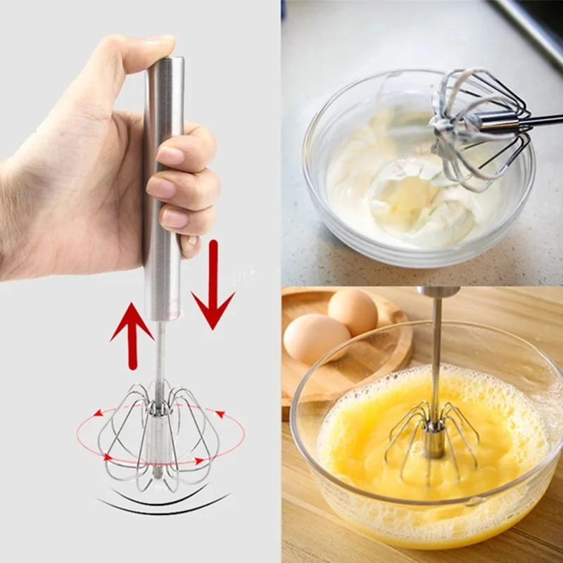 1/3PCS Stainless Steel Rotary Whisk Semi-Automatic Mixer Kitchen Egg Tools Manual Whisk for Household Cream Eggs Baking Gadgets